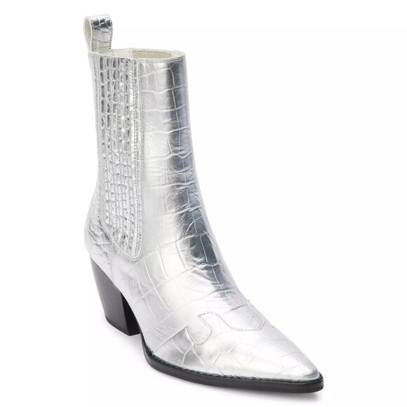 NEW MATISSE Made In Brazil Leather Collins Heel Pointy Toe Booties silver 663mn - Picture 4 of 9